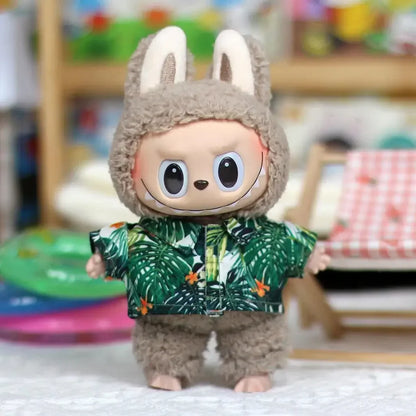 17cm Mini Plush Doll Outfit — K-Pop EXO Labubu Idol Accessories with Flower Shirt, Leather Jacket & Skirt for Gift