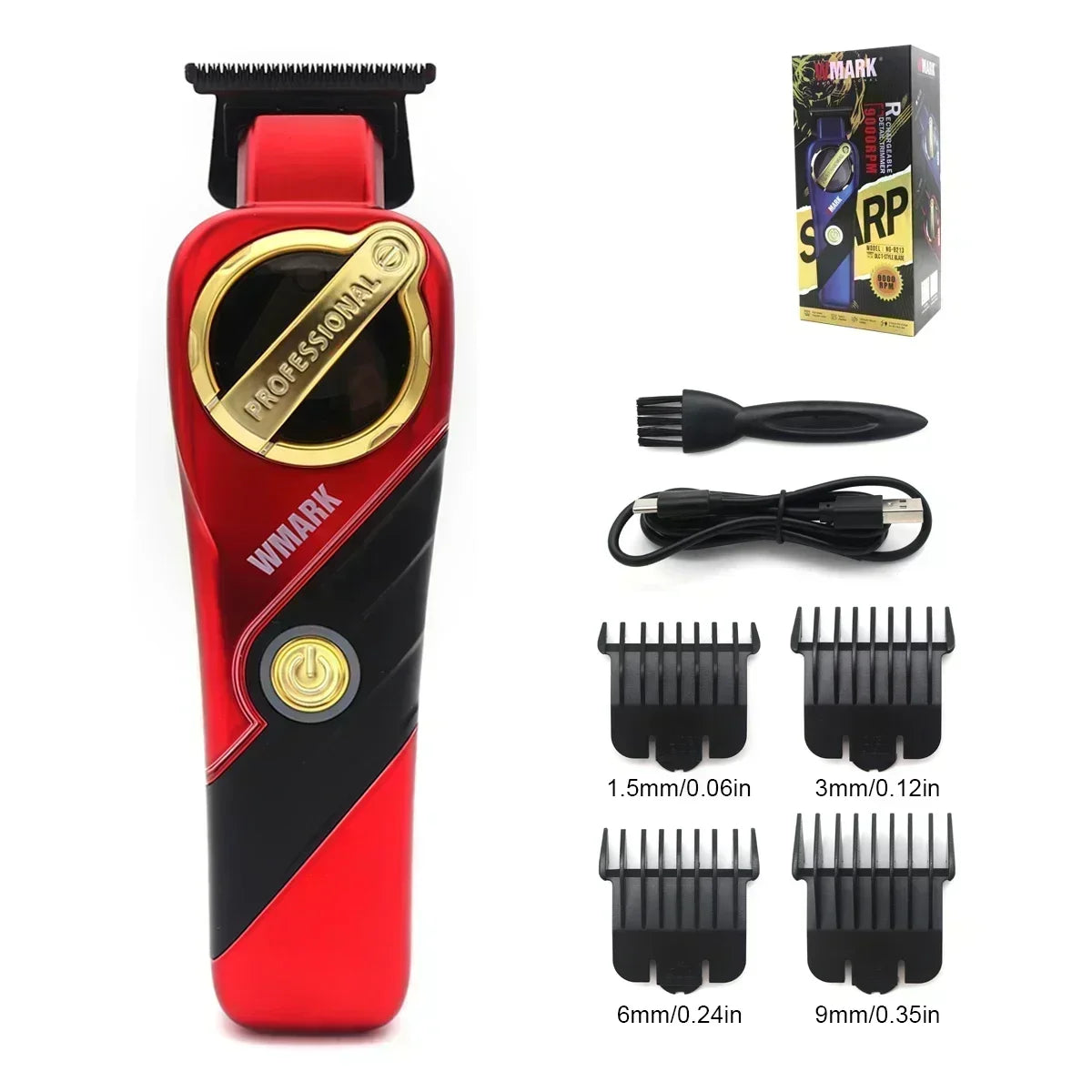 WMARK NG 9213 Professional Hair Trimmer for Men – 9000 RPM Magnetic Motor, DLC T-Blade, Zero Gapped Finishing Clipper