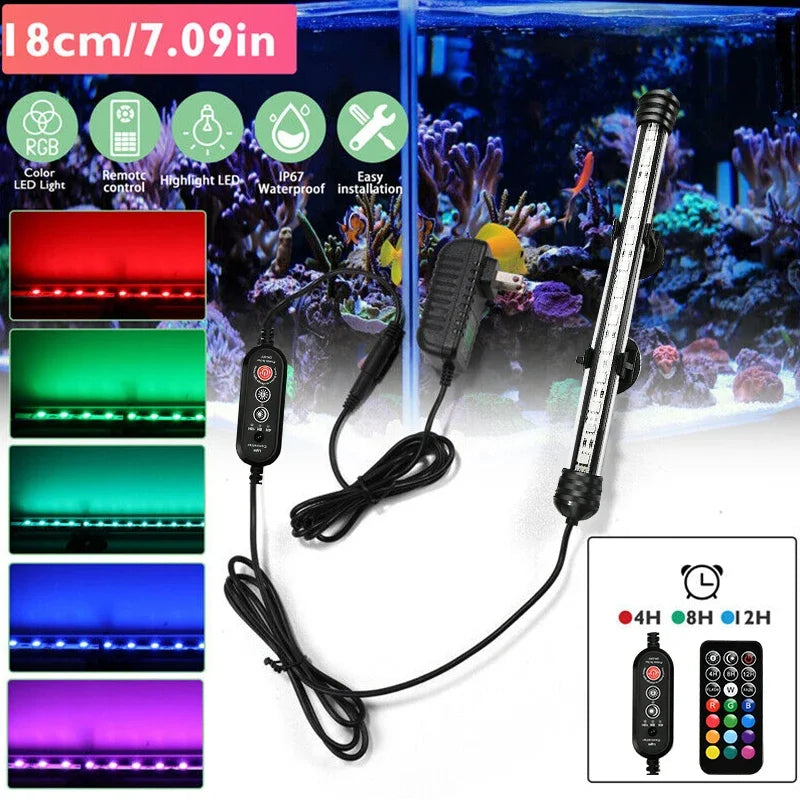 21 LED Aquarium Light with Remote Control - RGB Diving Lamp for Fish Tanks & Plant Growth - EU Plug