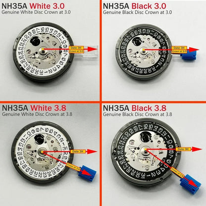Original NH35A Automatic Mechanical Watch Movement – Crown at 3/3.8/6, Black Date Wheel, 24 Jewels Self-Winding Watch Repair Replacement Module