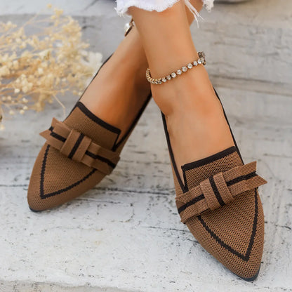 2024 Women’s Knitted Flats – Breathable Slip-On Pointed Toe Loafers, Comfortable Casual Walking Shoes in Solid Colors