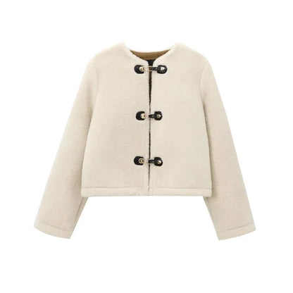 TRAF Women’s Thick Warm Faux Fur Jacket – Long Sleeve Coat with Front Toggle, Chic Fashion Outerwear
