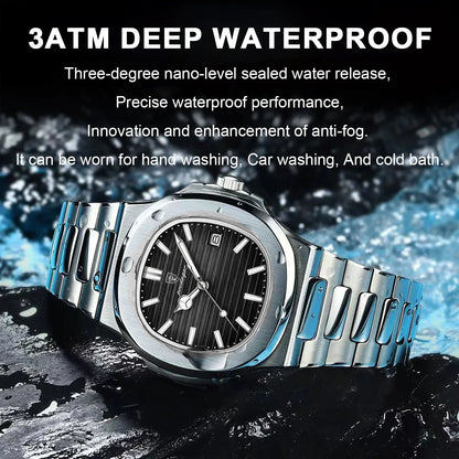 POEDAGAR Luxury Men's Sports Watch — Waterproof Luminous Quartz Wristwatch with Square Dial & Date