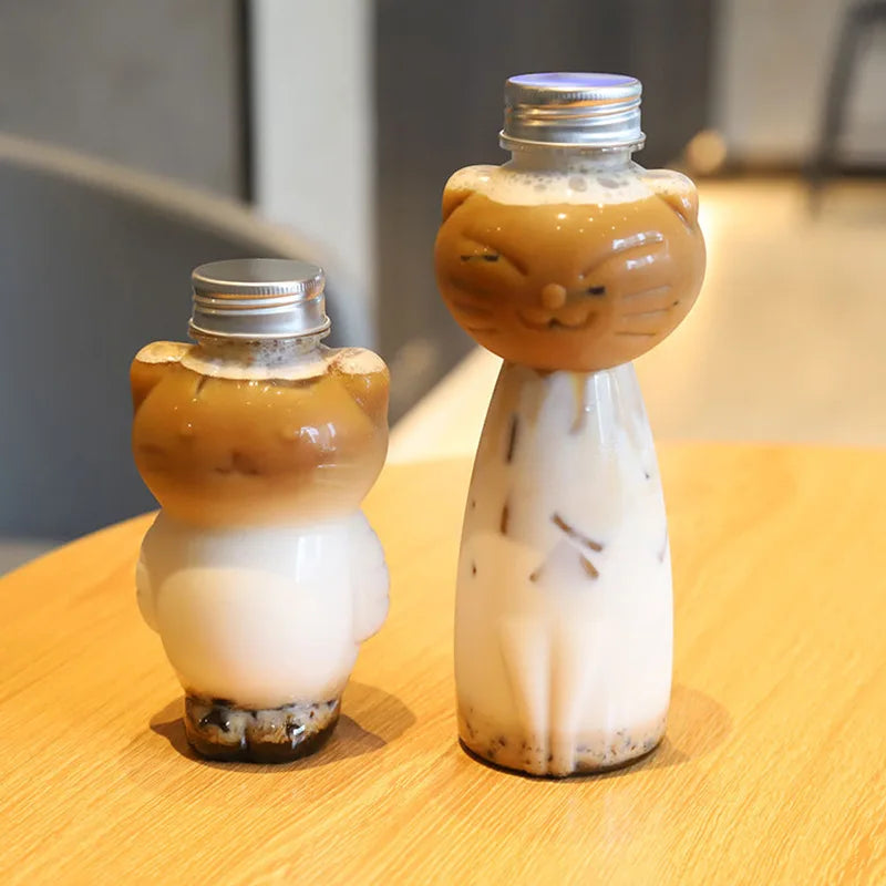 Cute Cat Shaped Water Bottle – Portable BPA-Free Drinking Cup for Milk Tea, Coffee & Juices