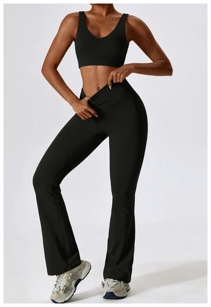 2PCS Seamless Women’s Yoga Set – Long Sleeve Crop Top & Leggings Workout Outfit, Athletic Gym Sportswear