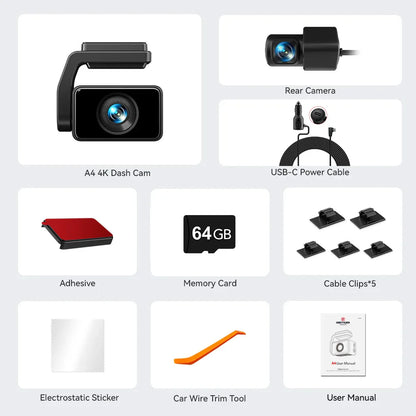 REDTIGER A4 4K Dash Cam Front & Rear – GPS, 5G WiFi, Touch Screen, Night Vision, 24H Parking Mode & Voice Control Drive Recorder