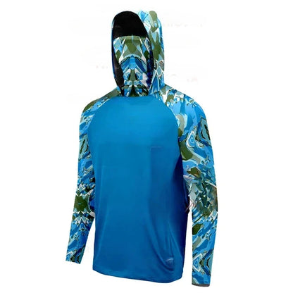 Men’s Hooded Fishing Shirt – UV Protection Summer Outdoor Fishing Jersey with Mask Breathable Performance Sun Protection Hoodie