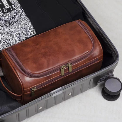 Leather Toiletry Bag for Men and Women - Large Dopp Kit, Hanging Travel Bag for Cosmetics and Essentials
