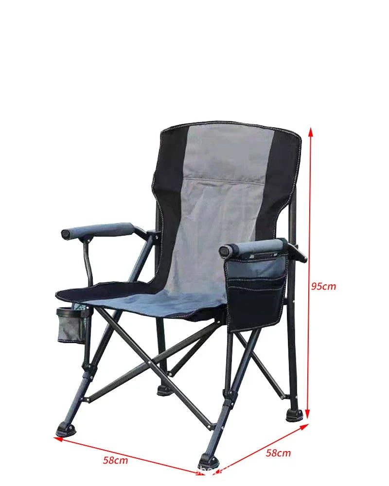 Outdoor Folding Fishing Chair – Large Camping Chair with Backrest, Armrests & Cup Holder