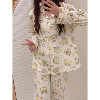 Kagamine Rin & Len Anime Pajamas — Long Sleeve Costume for Girls, 35-65Kg, Cosplay Sleepwear