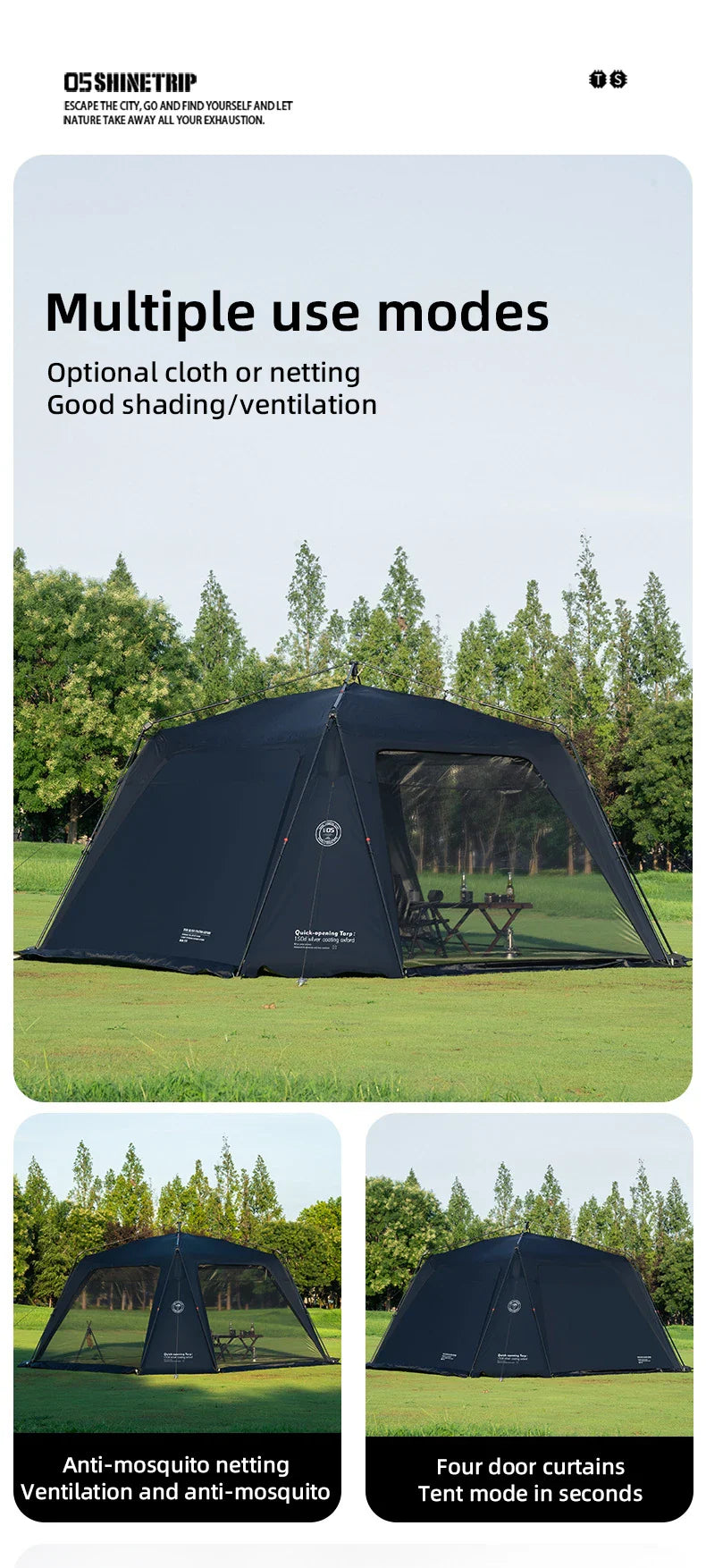 ShineTrip Oversized Dome Tent – Quick Setup, Waterproof & Sunproof Silver-Coated Canopy for Camping (05 Series)