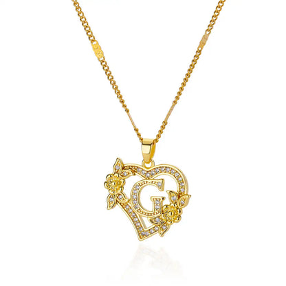 Gold Zircon Heart Initial Necklace – Stainless Steel Letter Pendant Jewelry for Women