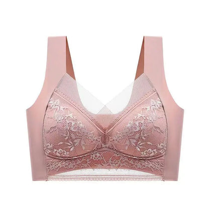 Women’s Lace Perspective Bralette — Push-Up Ice Silk Deep V Bra, Sexy Lingerie Top, Plus Size L–5XL Mom’s Underwear