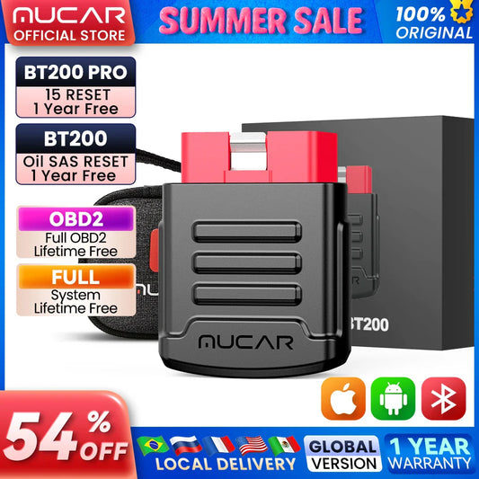 MUCAR BT200 OBD2 Automotive Diagnostic Scanner – Bluetooth/WiFi Car Tool with 15 Reset Functions