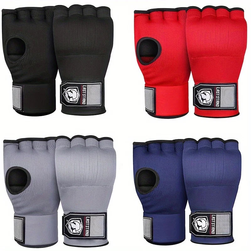 MMA Half Finger Gel Boxing Gloves with Long Wrist Strap - Muay Thai & Sanda Training Inner Hand Wrap Accessory