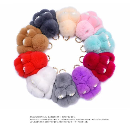 Fluffy Rabbit Fur Pompon Keychain – Cute Bunny Bag and Car Key Ring for Women and Girls
