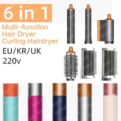 6-in-1 Multi-Function Hair Dryer & Hot Air Comb – Curling Iron & Straightener Styling Kit for Salon-Quality Results at Home