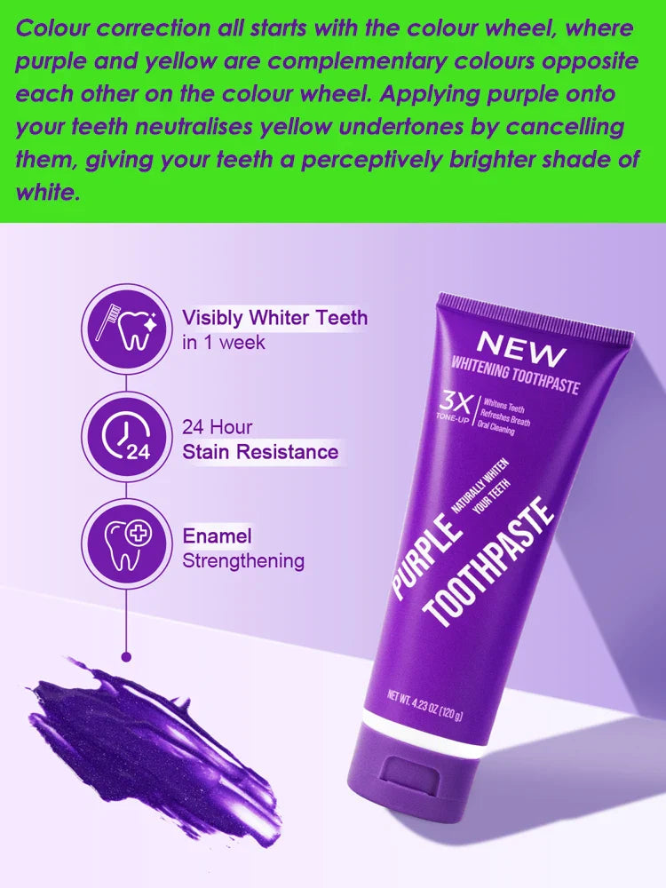 Purple Tooth Whitening Toothpaste – Teeth Stain Remover, Oral Gum Care & Fresh Breath