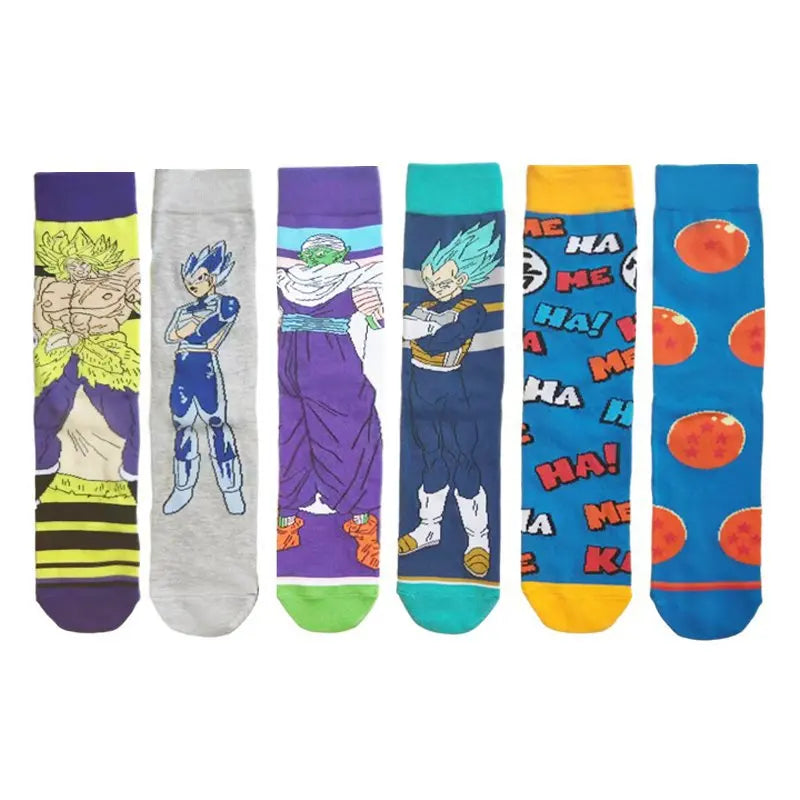 Men’s Dragon Ball Anime Mid Tube Socks - Bandai Cartoon Character Cotton Crew Socks