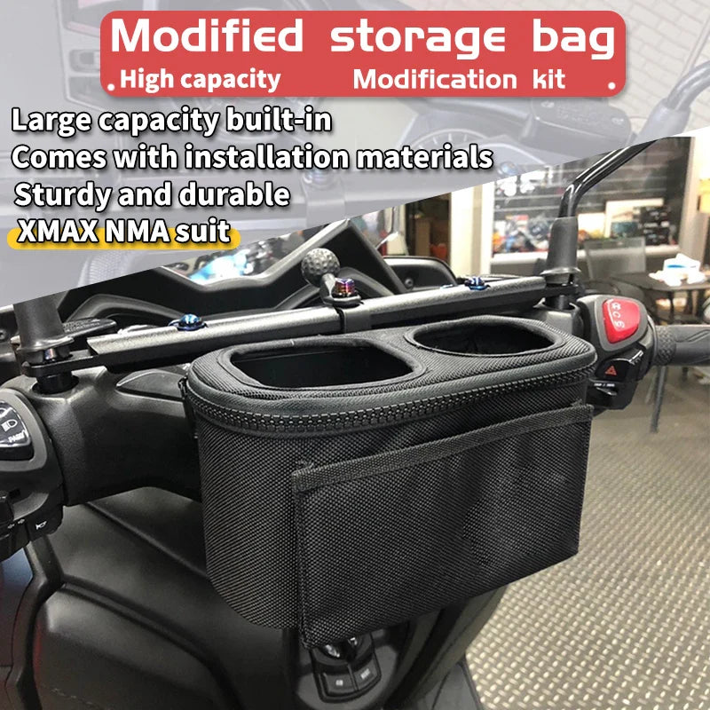 Yamaha NMAX/XMAX/TMAX Motorcycle Handlebar Cup Holder — Water Bottle Cage & Storage Bag for Scooters