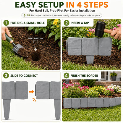 Stone-Look Garden Edging - No-Dig Landscape Border Panels for Flower Beds, Lawns & Pathways