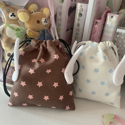 Portable Star Pattern Drawstring Storage Bag - Canvas Cosmetics, Stationery & Accessories Organizer Pouch