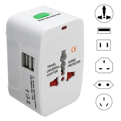 All-in-One International Plug Adapter — AU, US, UK, EU Converter with 2 USB Ports for World Travel