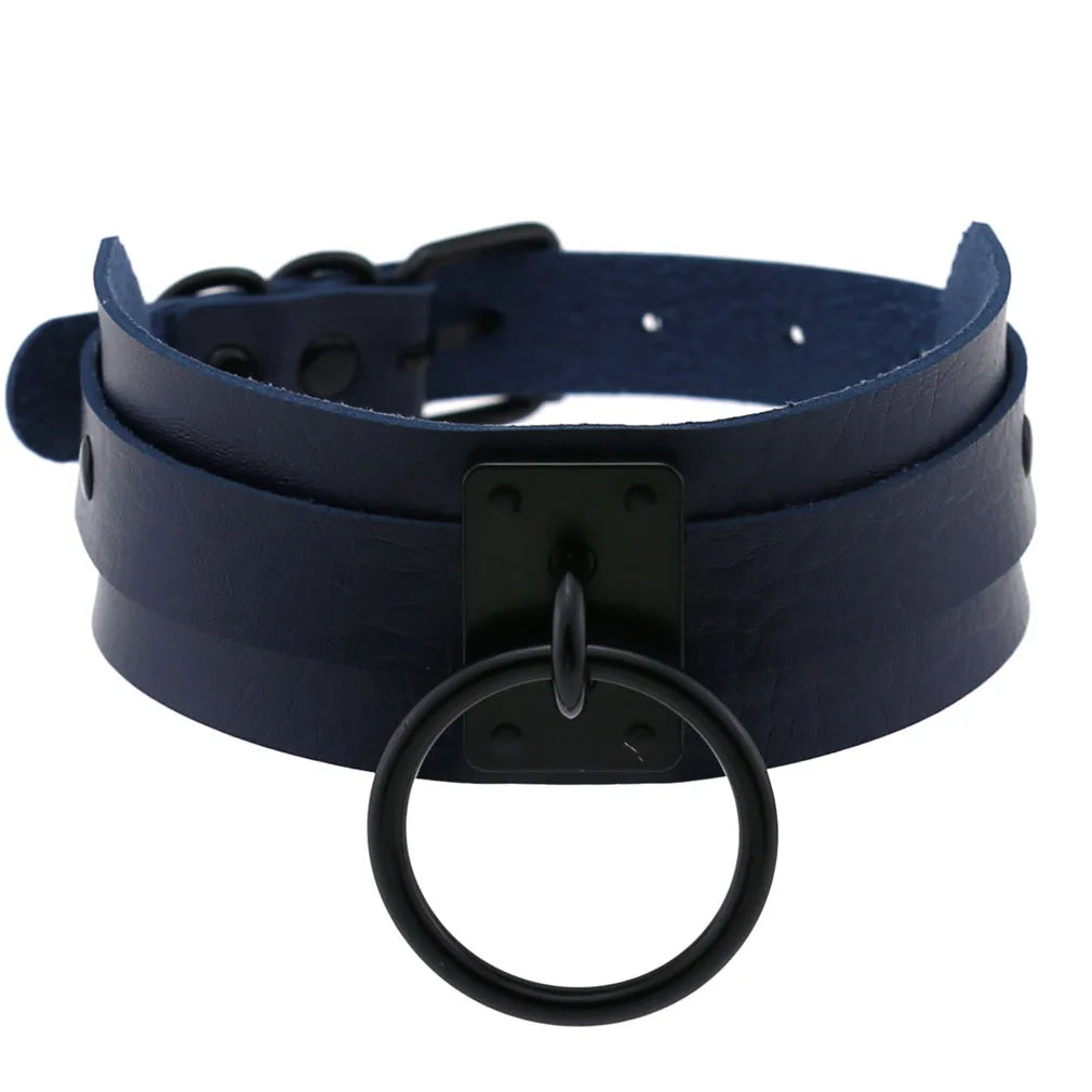 Punk Black O-Ring Leather Choker Necklace for Women – Gothic Emo Harajuku Rock Jewelry