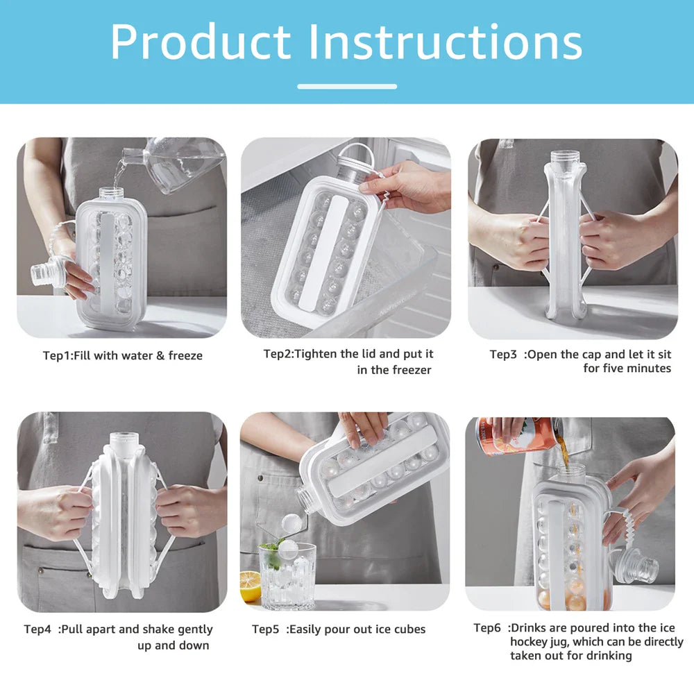 2-in-1 Silicone Ice Ball Maker Kettle - Creative Portable Ice Cube Mold and Ice Hockey Lattice Tool for Kitchen and Bar