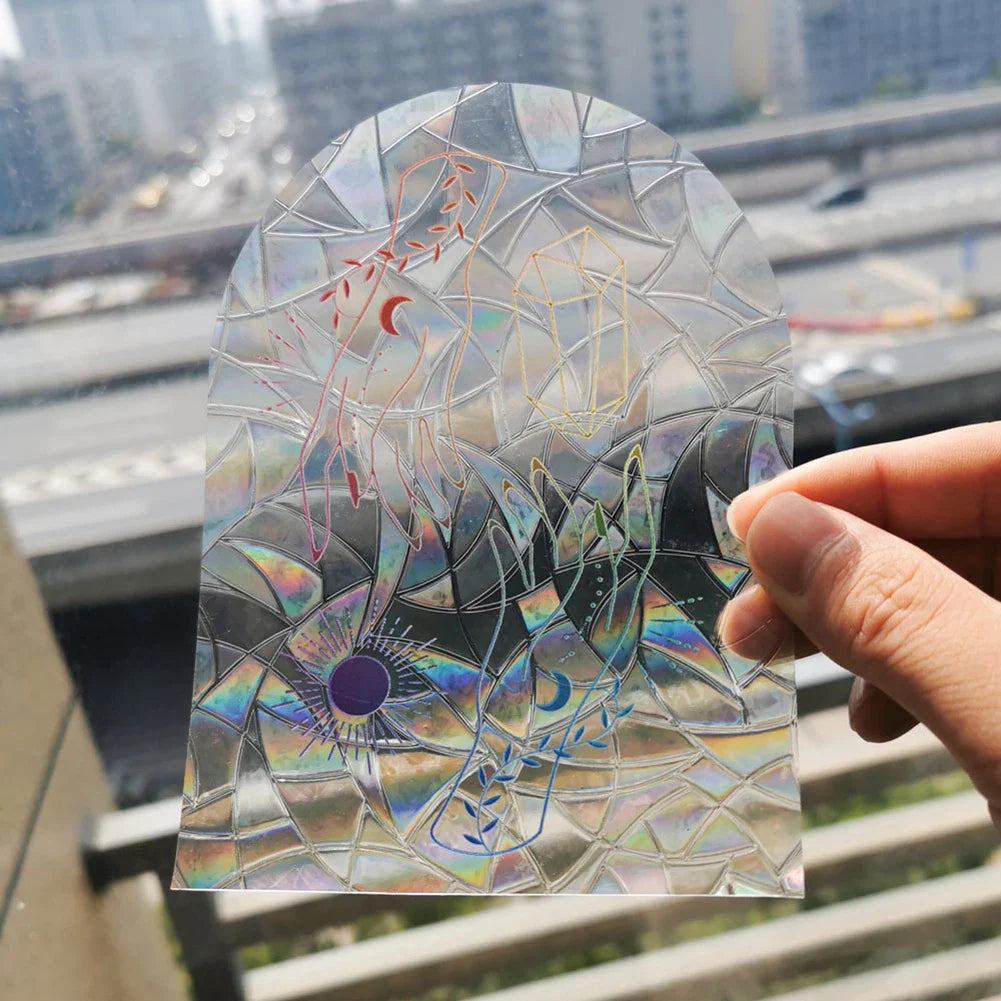 3D Rainbow Sun Catcher Window Film Sticker – Self-Adhesive PVC Light Catching Wall & Glass Decal for Home Decor & Motorcycle Styling