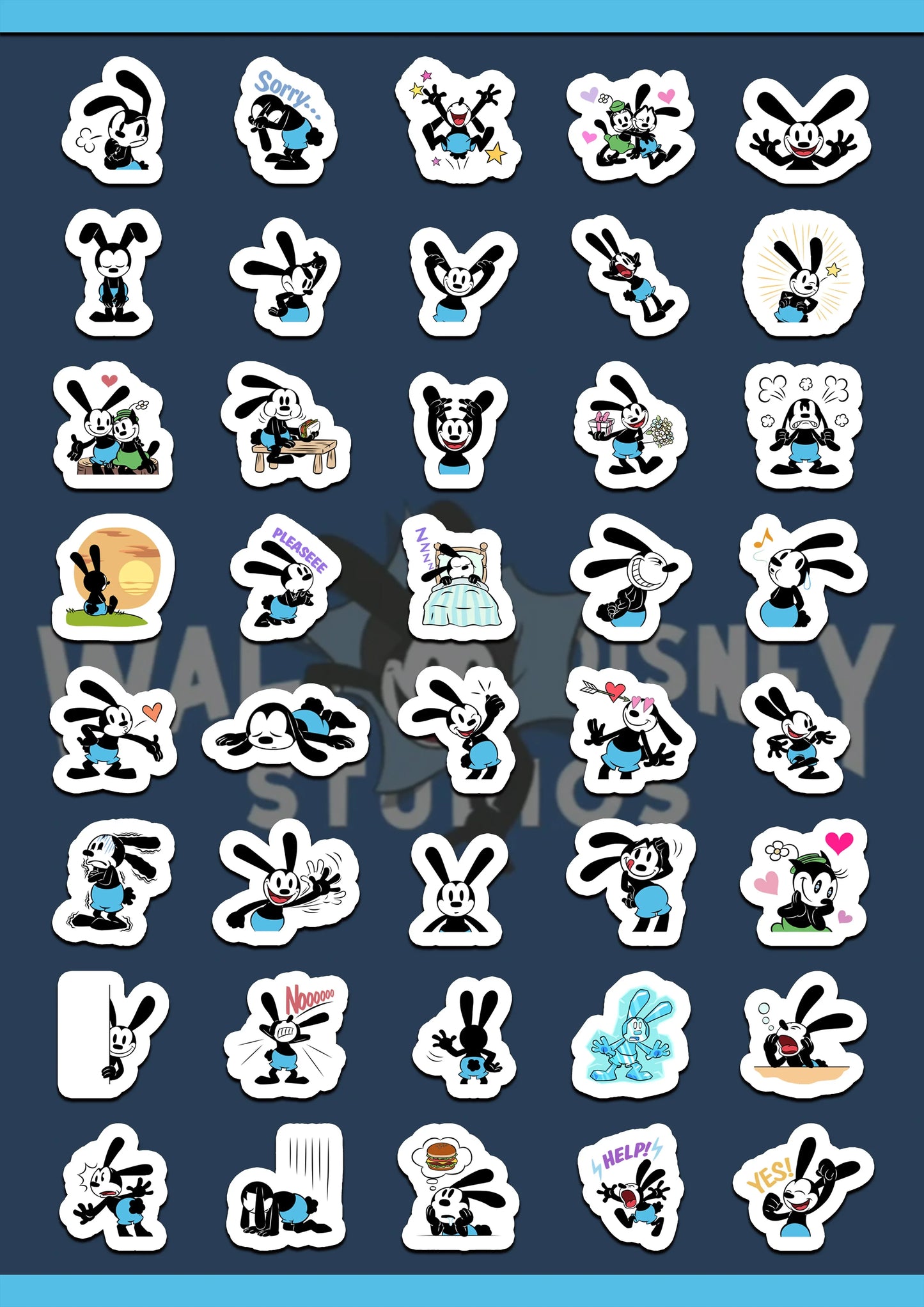 40pcs Graffiti Oswald the Lucky Rabbit Stickers – Cute Cartoon Decals for Luggage, Laptop & Skateboard