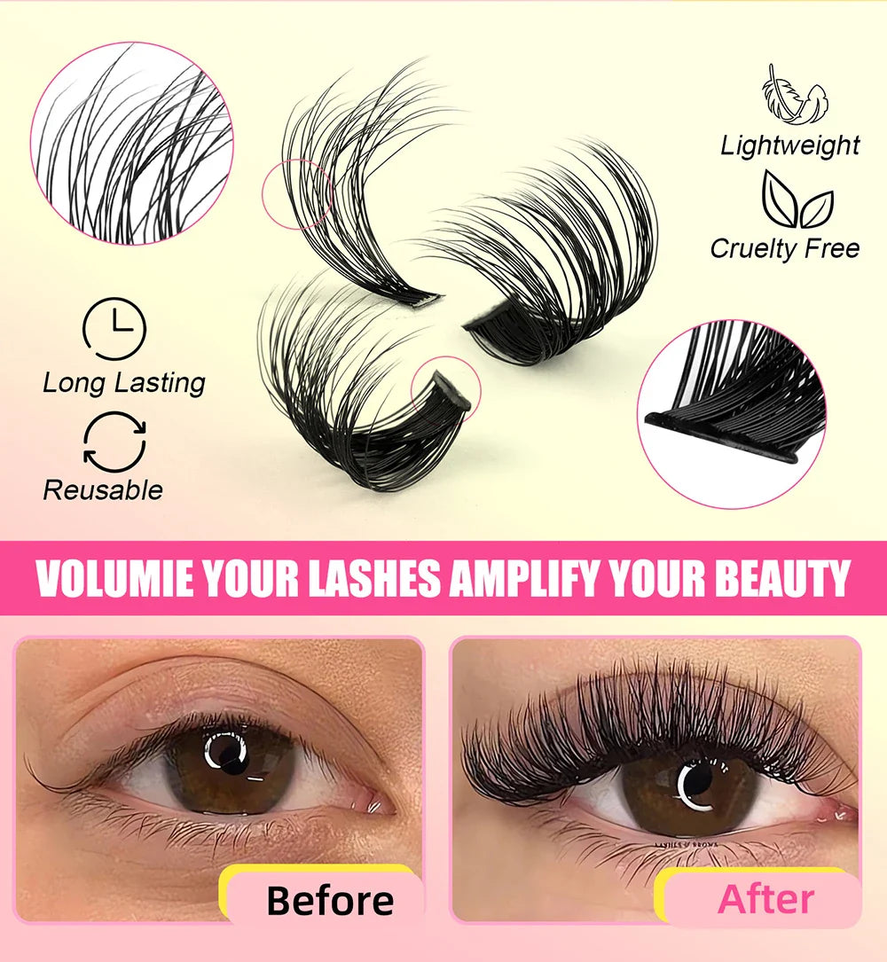 Individual Cluster Lashes – 20-100D Natural Look DIY Eyelash Extensions, 280pcs Mixed Tray Volume Lashes
