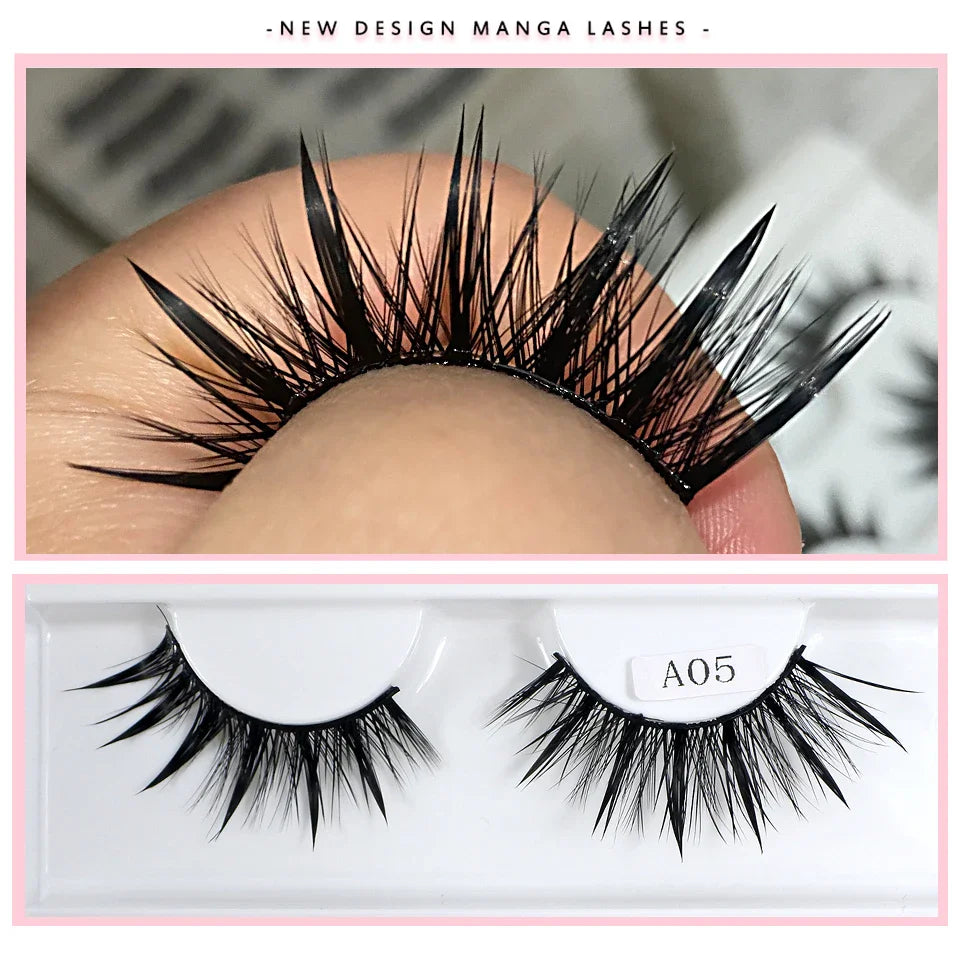 RED SIREN Wet Manga Lashes – Long, Thick Natural Fake Eyelashes for Korean Makeup Fashion