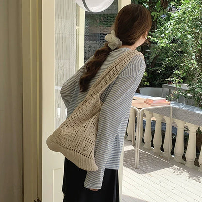 Women’s Crochet Tote Bag - Hollow Knitted Shoulder Handbag for Casual Shopping & Everyday Style