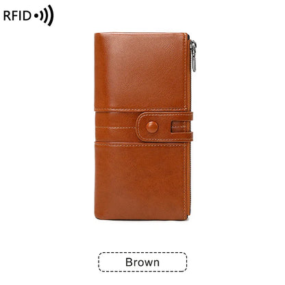 RFID Blocking Large Capacity Wallet – Soft Leather Solid Color Clutch, Multi-Functional Zipper Purse for Women & Men