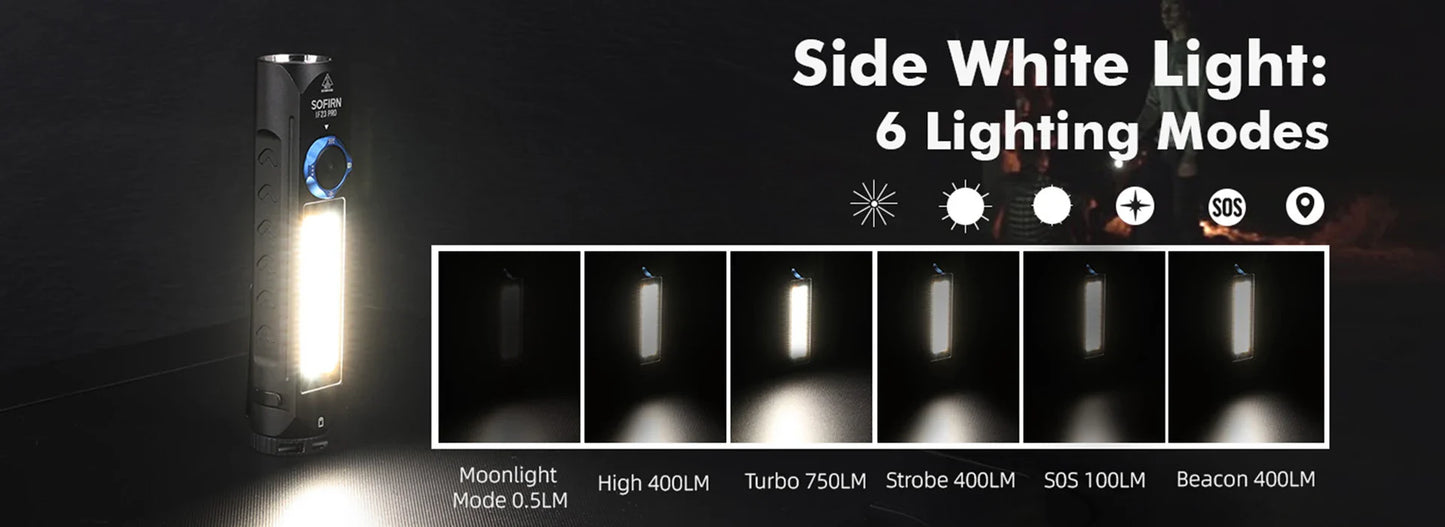 Sofirn IF23 PRO RGB LED Flashlight — 5000lm XHP70B, 21700 Rechargeable Torch with 5V 3A USB-C & Magnetic Base