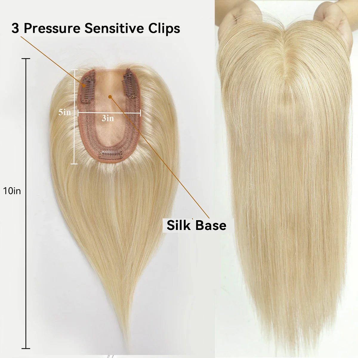 Brown Blonde Ombre Human Hair Toppers for Women – 10/12/14 Inches with Silk Base, Clips, and Bangs