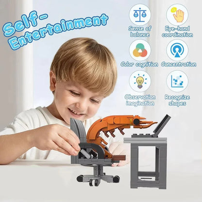 MOC Shrimp Building Block Set - Funny Mini Figure Puzzle Toy & Desktop Ornament