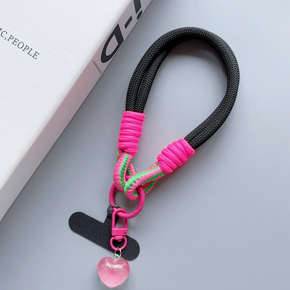 Universal Braided Phone Lanyard Strap - Cartoon Star Detachable Wrist Cord with Patch Hanging Chain Ring for Mobile Phones