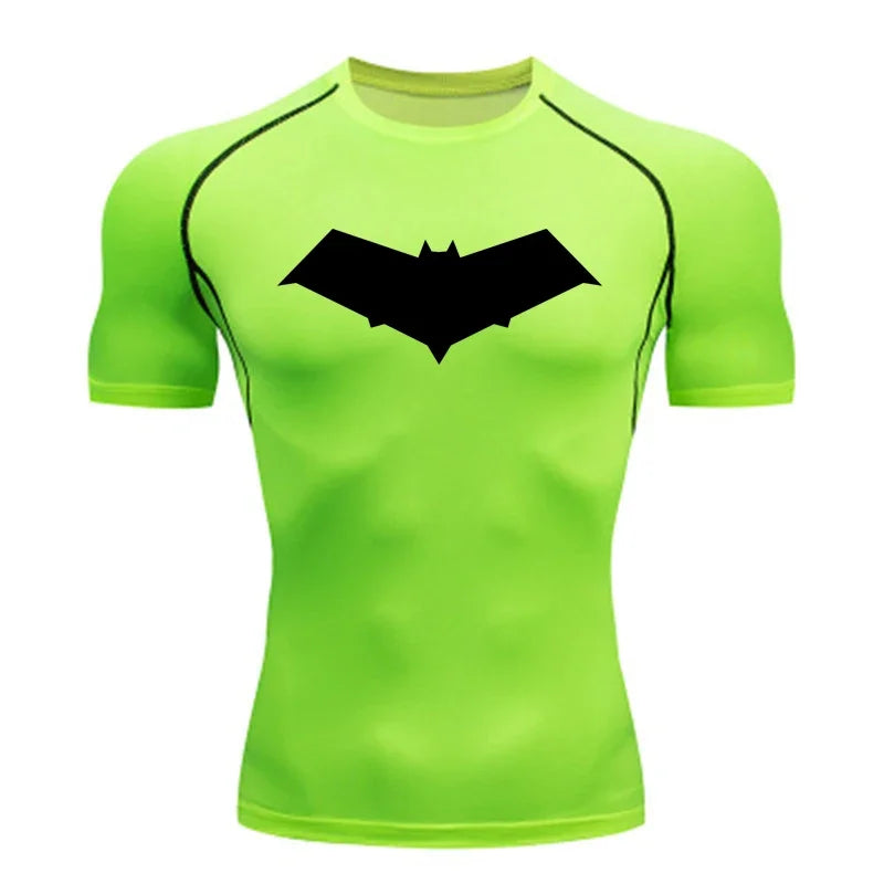 Men’s Summer Casual Compression T-Shirt — Quick-Dry Bat Print Fitness, Gym, MMA Rashguard Workout Tee