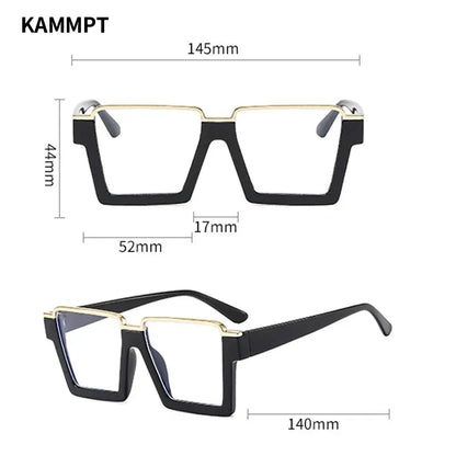 KAMMPT Oversized Square Glasses for Women – Stylish Semi-Metal Frame Eyeglasses, Vintage Design Blue Light Blocking Fashion Eyewear