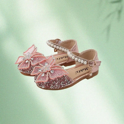 Girls Sequin Rhinestone Bow Sandals - Cute Princess Party & Dance Shoes for Summer