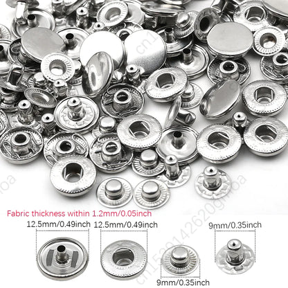 10mm, 12.5mm & 15mm Stainless Steel Snap Fasteners – Sewing Buttons for Clothing, Jackets & Leather Crafts