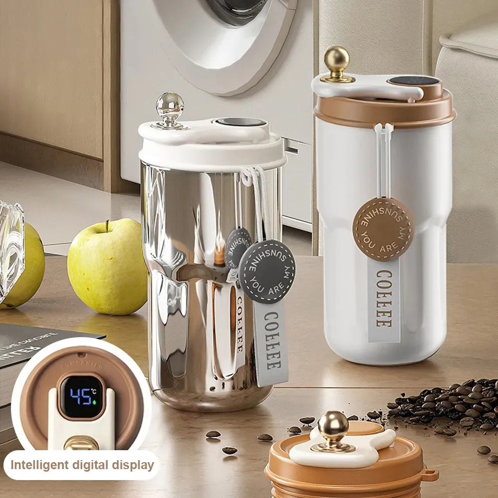 Smart LED Temperature Thermos Bottle - Stainless Steel Coffee Mug Cup with Digital Display, Portable Hydroflask for Water, Tea & Coffee - Ideal Gift for Students