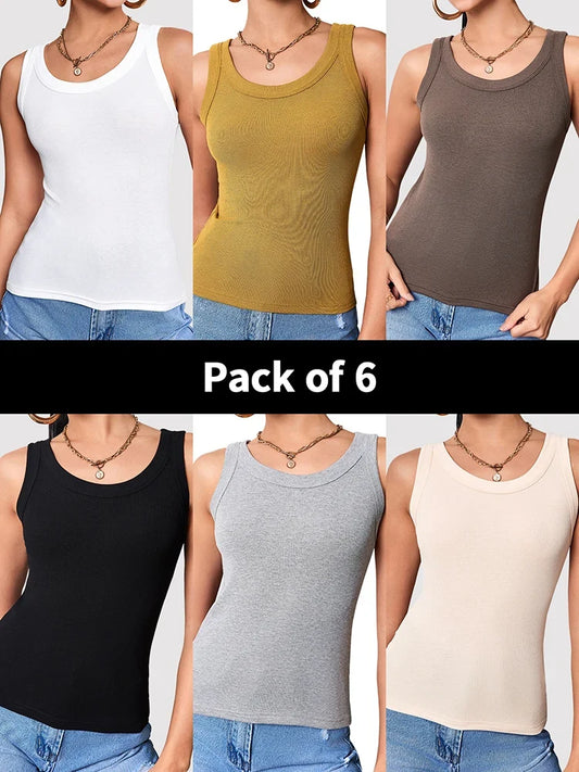 Women’s Multi-Piece Ribbed Vest Set - Solid Color Casual Layering Tops & Sports Fashion Tank Collection