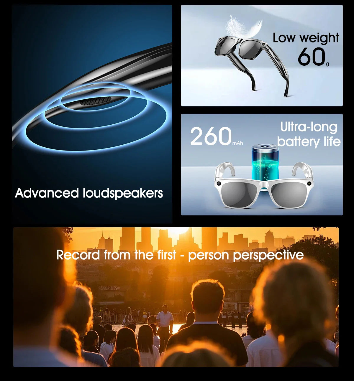 AI Smart Glasses with Camera — Bluetooth Calls, Voice Assistant, Navigation, Waterproof Smart Sports Wearable