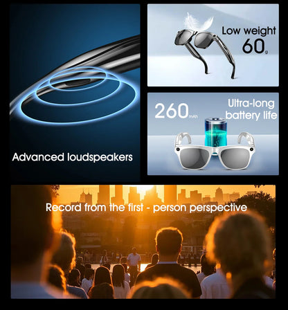 AI Smart Glasses with Camera — Bluetooth Calls, Voice Assistant, Navigation, Waterproof Smart Sports Wearable