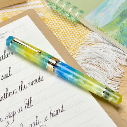 Asvine P20 Piston Filling Fountain Pen – Acrylic with Beautiful Patterns, EF/F/M Nib, Golden Clip, Smooth Writing Office Gift Pen
