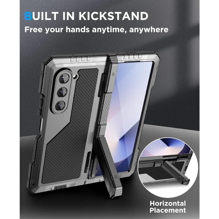 Heavy Duty Metal Shockproof Case for Samsung Galaxy Z Fold 6/5/4 – Anti-Fall Silicone Bumper Cover with PET Screen Protector
