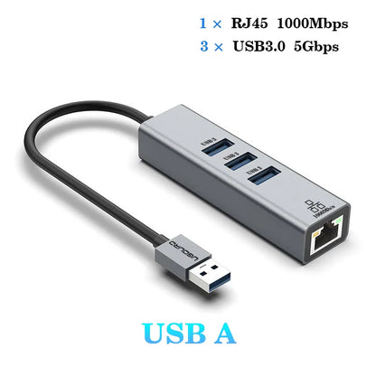 USB-C Hub Docking Station – Type C to RJ45 1000Mbps Ethernet Adapter, USB 3.0 Hub, 100W Charging Dock